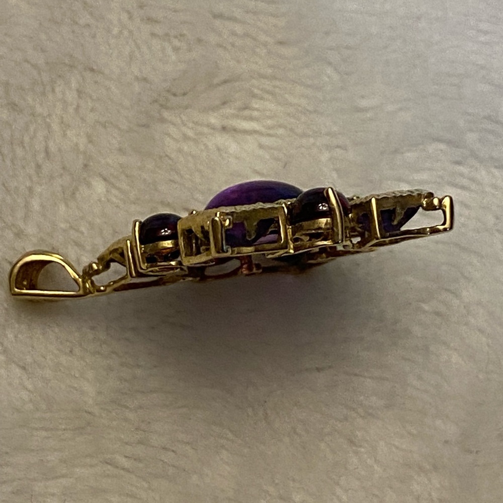 👑10K YG Multi-Gem-Amethyst, Garnet, Ruby Pendant - Picture 4 of 7